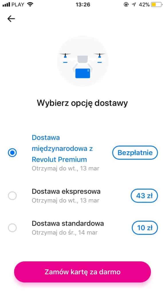 Revolut opcje dostawy